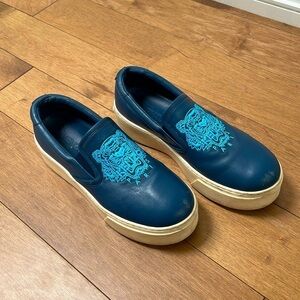 KENZO Tiger platform slip-ons blue marine light Blue leather sneaker sz 8.5 (39)